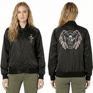 HOTEL 1171 Skylar Bomber Jacket XL NWT Black Satin Embroidered Sky High SDS